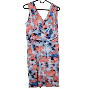 Simply Vera Wang Abstract Print V Neck Sleeveless Midi‎ Dress Women's Size L